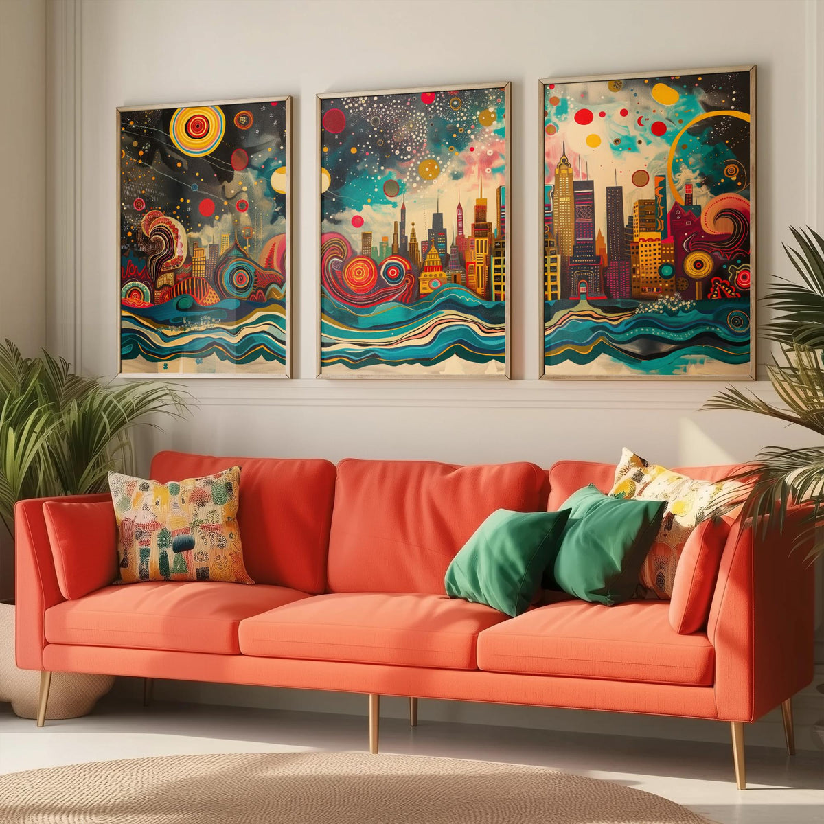 Chicago USA Skyline Set of Three Prints | Willis Tower Hancock Center Night Sky | Panoramic Cityscape Wall Art Poster Painting