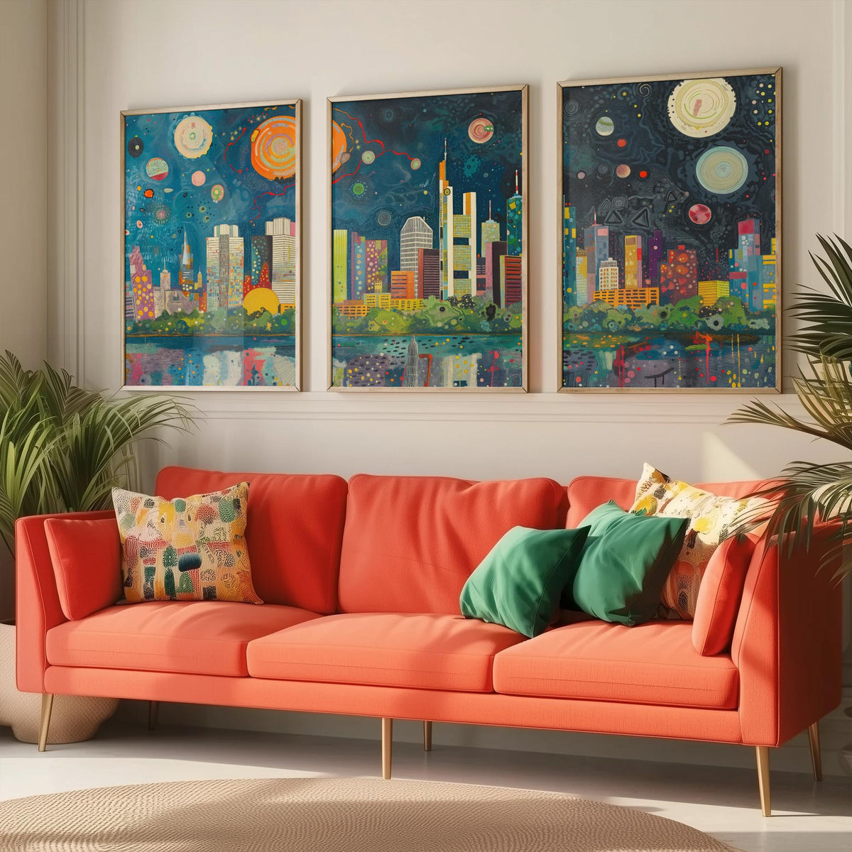 Frankfurt Germany Skyline Set of Three Prints | Commerzbank Main Tower Messeturm | Night Cityscape Wall Art Poster Painting