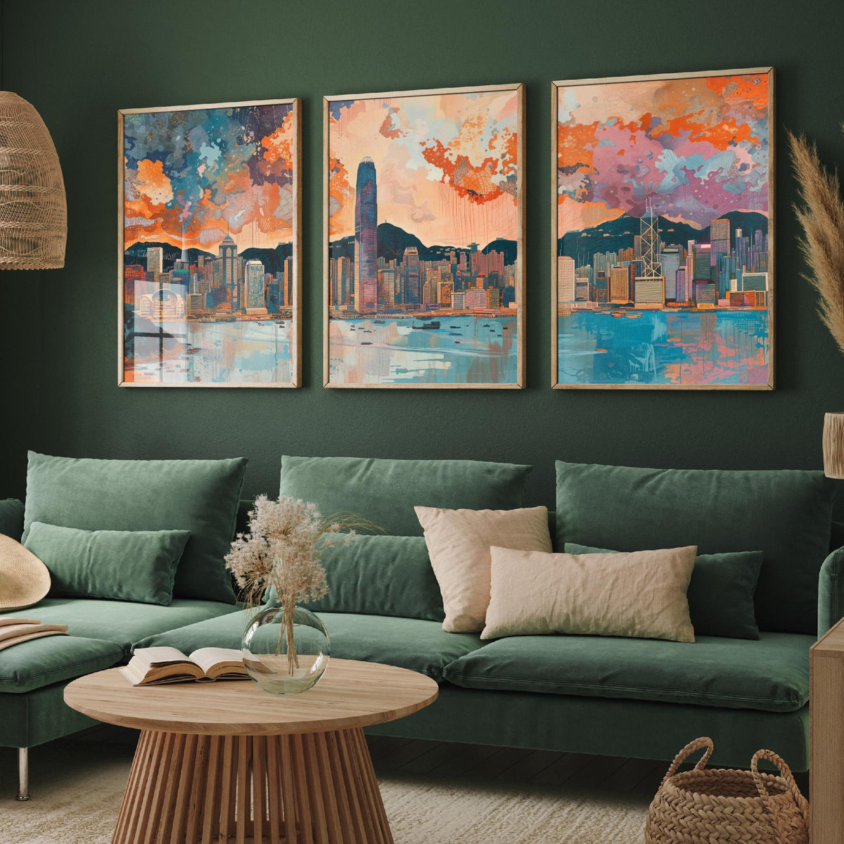 Hong Kong Skyline Set of Three Prints | Two IFC Bank of China Tower Victoria Harbour | Cityscape Wall Art Poster Illustration