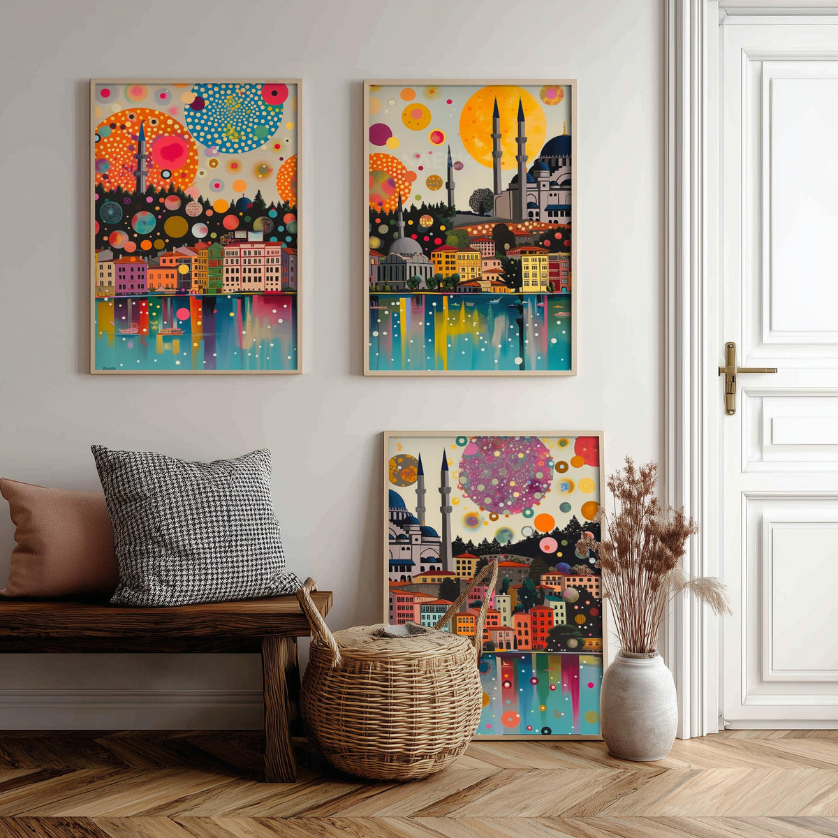 Istanbul Turkey Skyline Set of Three Prints | Camlica Mosque Bosphorus Blue Mosque | Panoramic Cityscape Wall Art Poster Painting