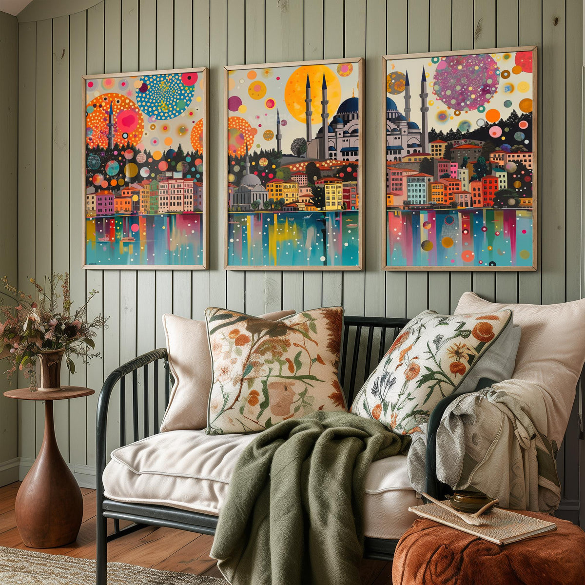 Istanbul Turkey Skyline Set of Three Prints | Camlica Mosque Bosphorus Blue Mosque | Panoramic Cityscape Wall Art Poster Painting