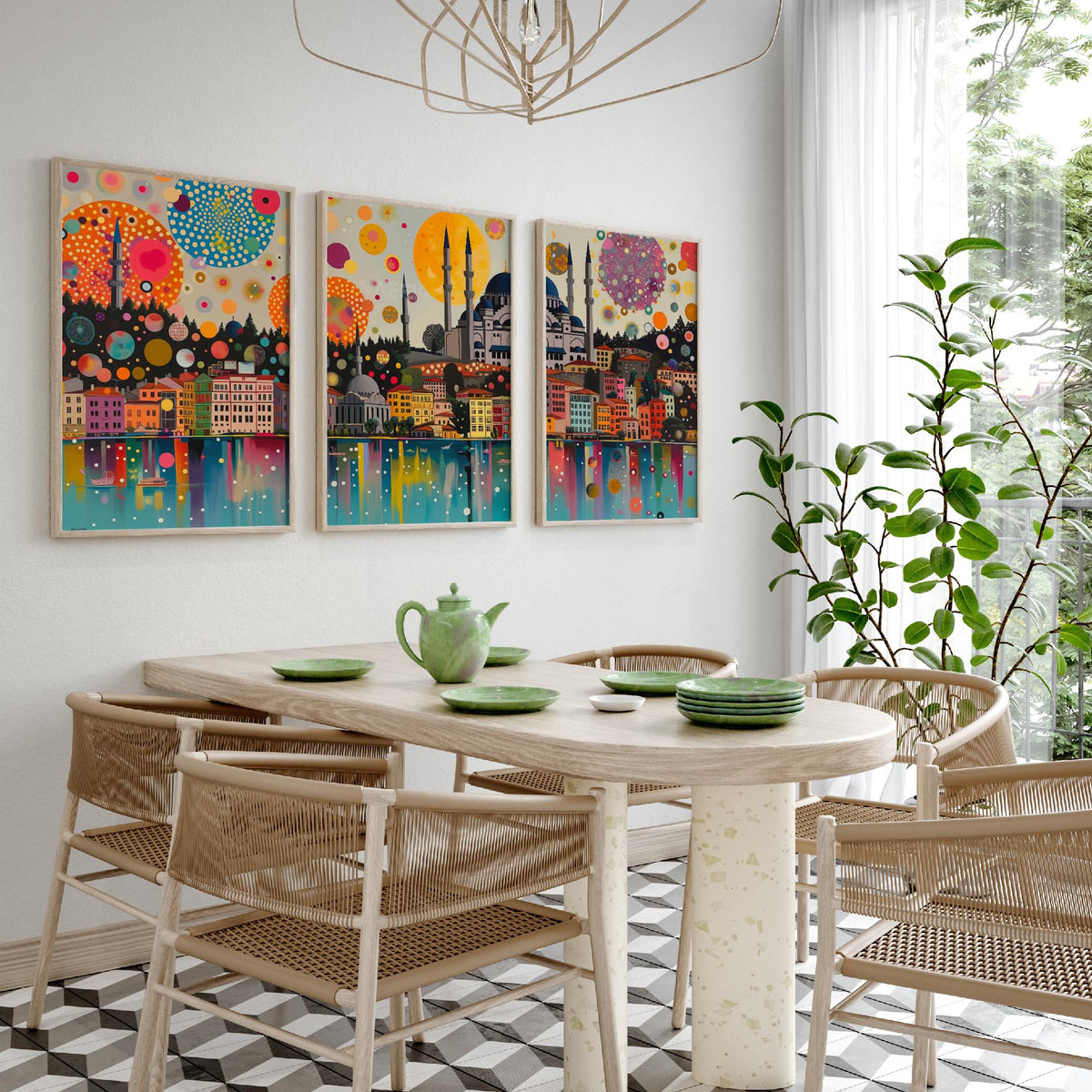 Istanbul Turkey Skyline Set of Three Prints | Camlica Mosque Bosphorus Blue Mosque | Panoramic Cityscape Wall Art Poster Painting
