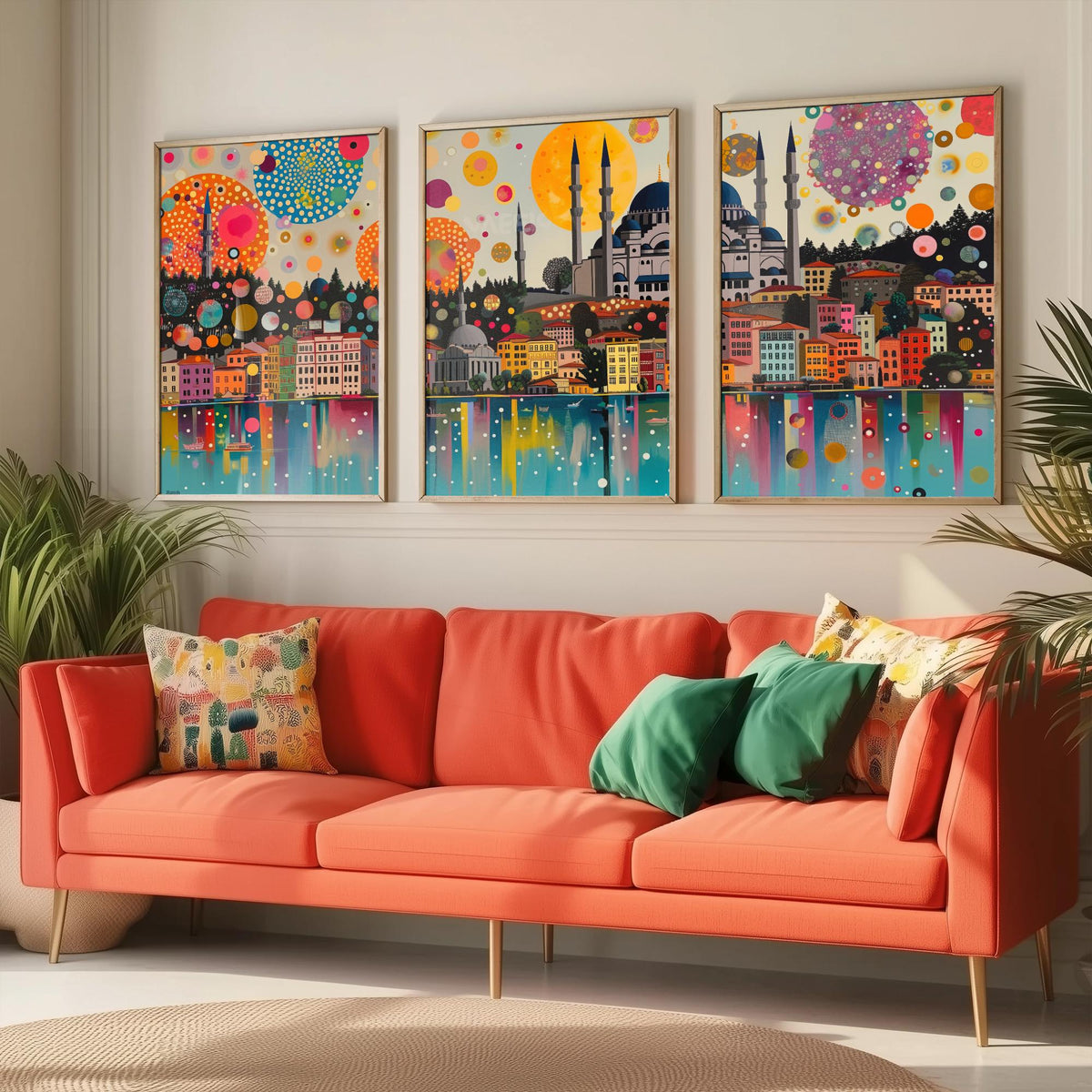 Istanbul Turkey Skyline Set of Three Prints | Camlica Mosque Bosphorus Blue Mosque | Panoramic Cityscape Wall Art Poster Painting