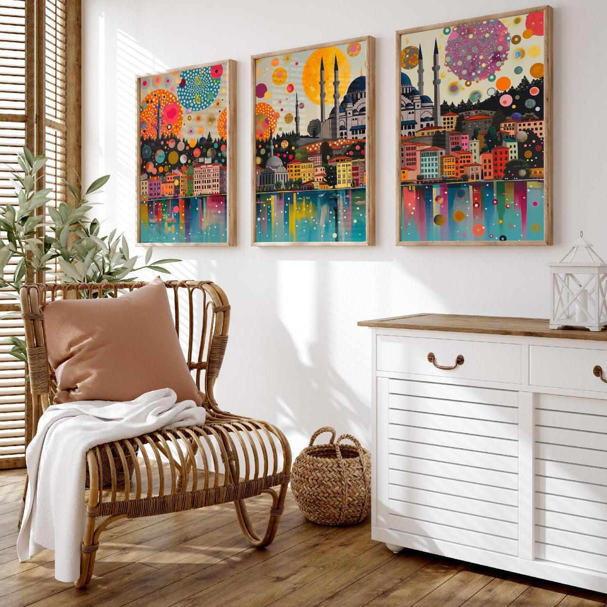 Istanbul Turkey Skyline Set of Three Prints | Camlica Mosque Bosphorus Blue Mosque | Panoramic Cityscape Wall Art Poster Painting