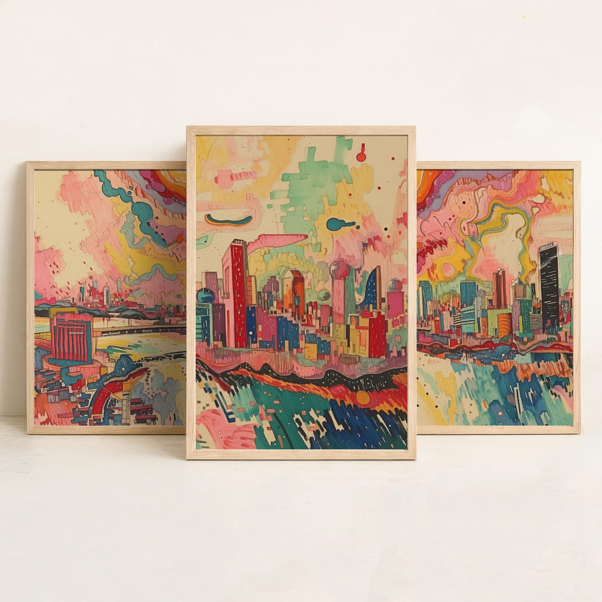 Johannesburg South Africa Set of Three Prints | Carlton Centre Ponte Tower Skyline | Colourful Cityscape Art Print Poster Painting