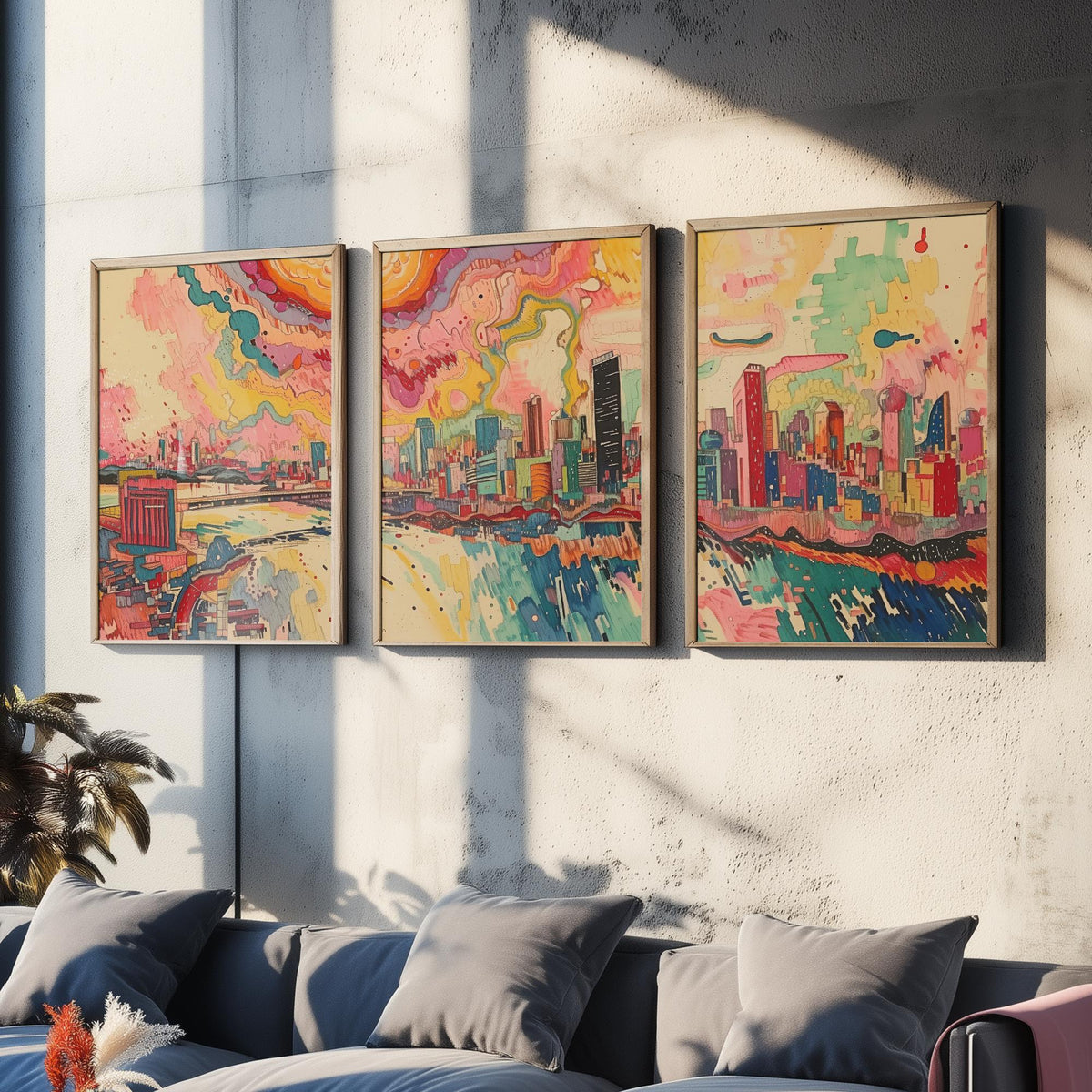 Johannesburg South Africa Set of Three Prints | Carlton Centre Ponte Tower Skyline | Colourful Cityscape Art Print Poster Painting
