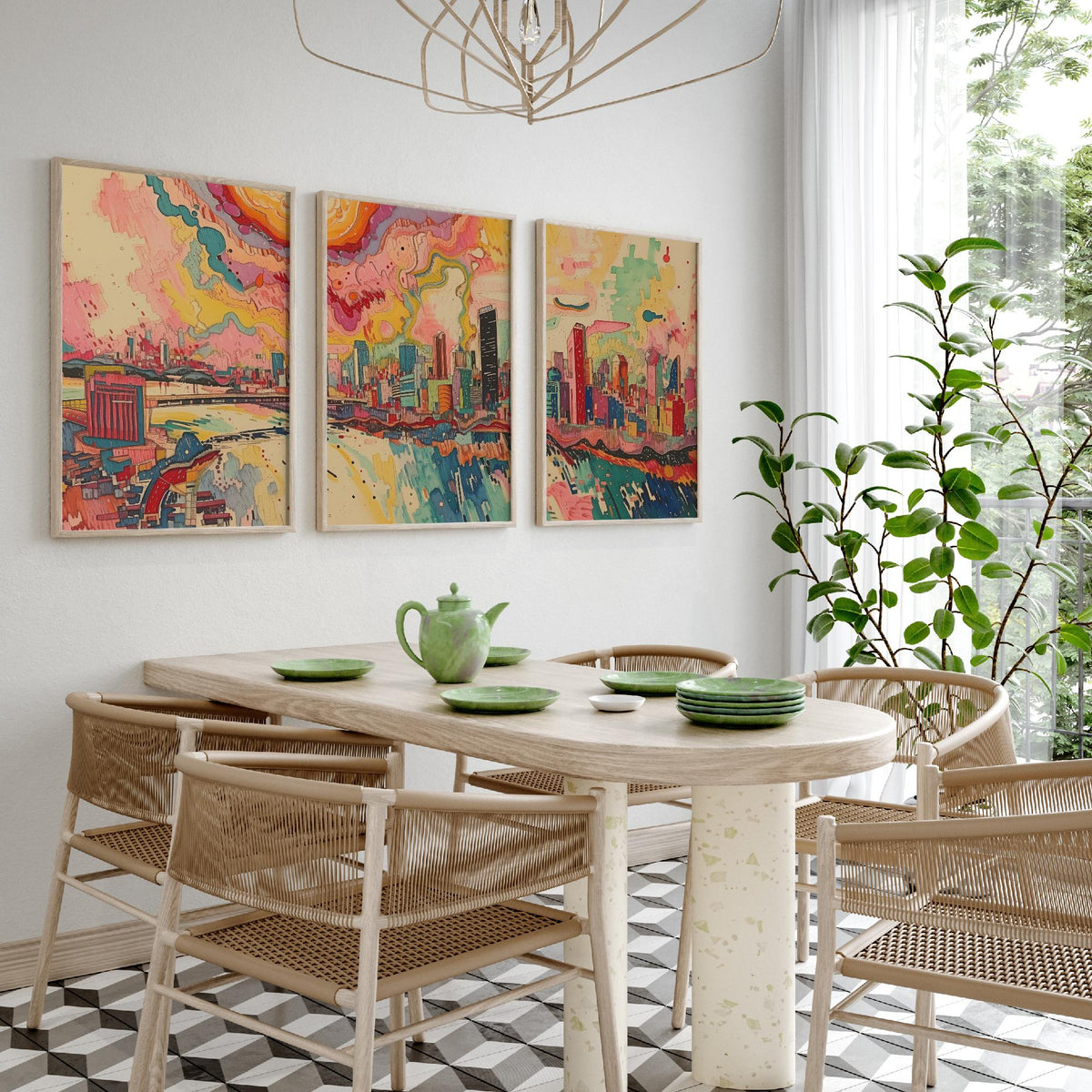 Johannesburg South Africa Set of Three Prints | Carlton Centre Ponte Tower Skyline | Colourful Cityscape Art Print Poster Painting