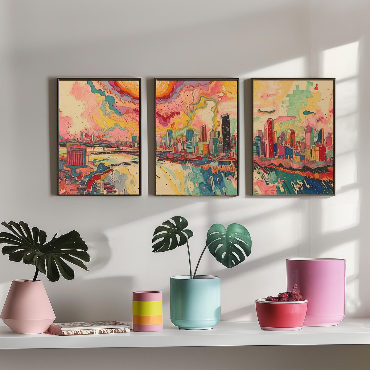 Johannesburg South Africa Set of Three Prints | Carlton Centre Ponte Tower Skyline | Colourful Cityscape Art Print Poster Painting