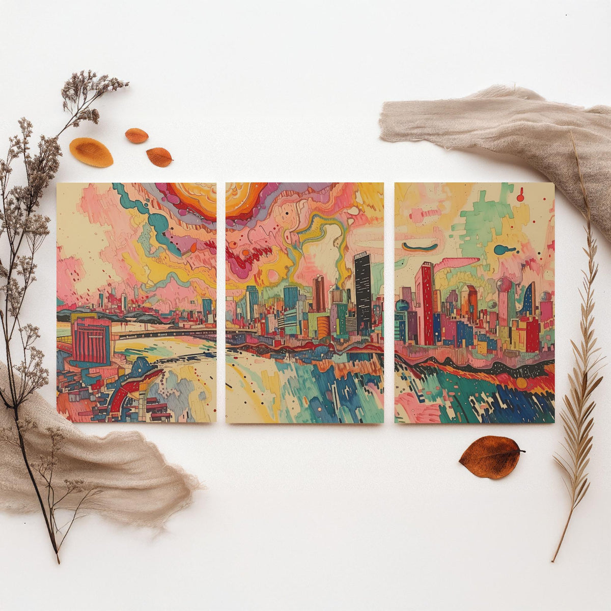 Johannesburg South Africa Set of Three Prints | Carlton Centre Ponte Tower Skyline | Colourful Cityscape Art Print Poster Painting