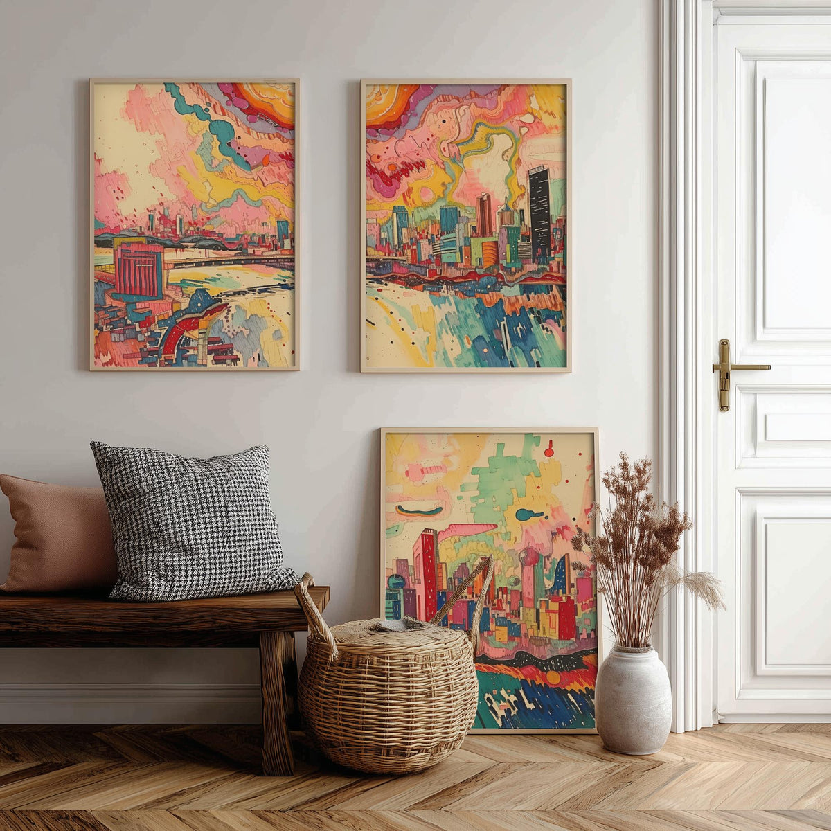 Johannesburg South Africa Set of Three Prints | Carlton Centre Ponte Tower Skyline | Colourful Cityscape Art Print Poster Painting