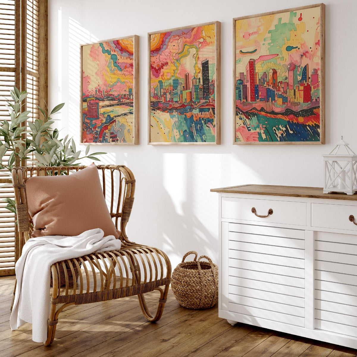 Johannesburg South Africa Set of Three Prints | Carlton Centre Ponte Tower Skyline | Colourful Cityscape Art Print Poster Painting