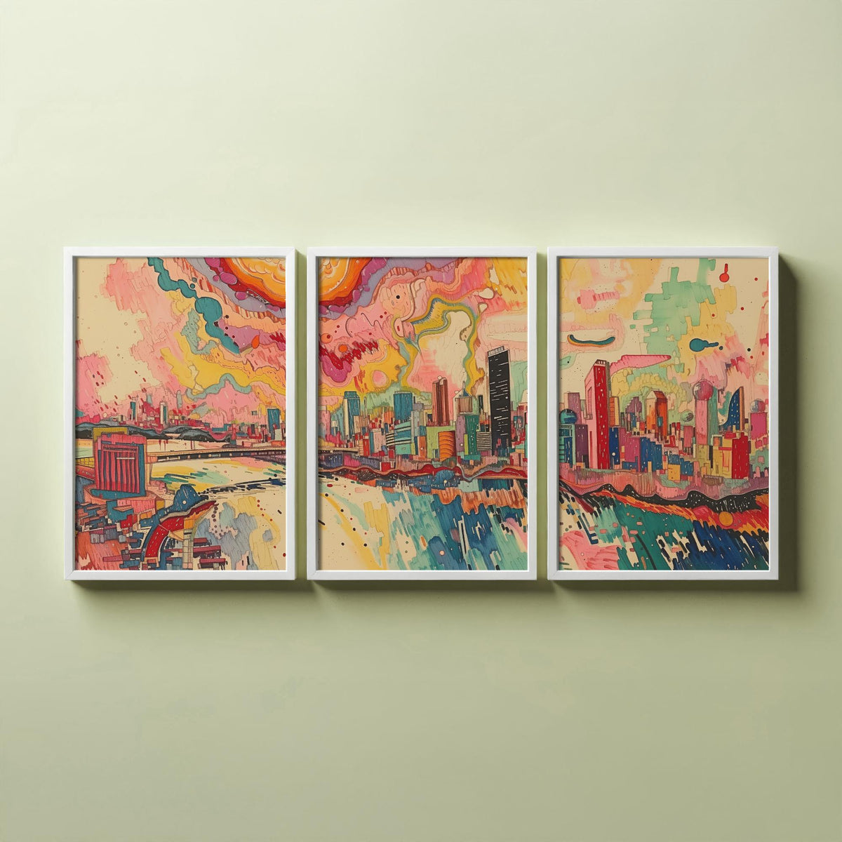 Johannesburg South Africa Set of Three Prints | Carlton Centre Ponte Tower Skyline | Colourful Cityscape Art Print Poster Painting