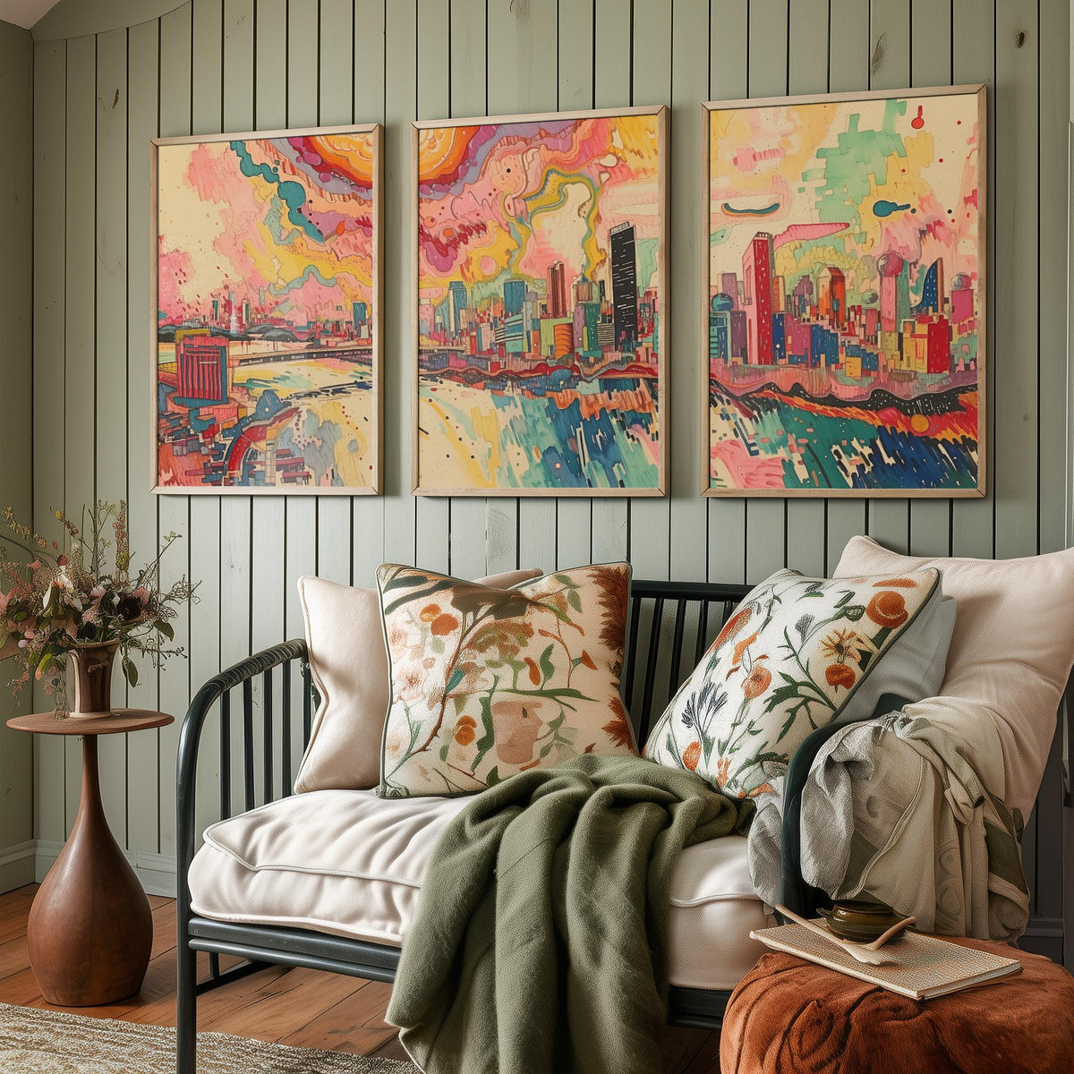 Johannesburg South Africa Set of Three Prints | Carlton Centre Ponte Tower Skyline | Colourful Cityscape Art Print Poster Painting