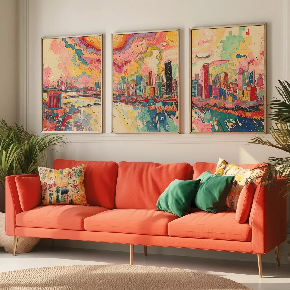 Johannesburg South Africa Set of Three Prints | Carlton Centre Ponte Tower Skyline | Colourful Cityscape Art Print Poster Painting