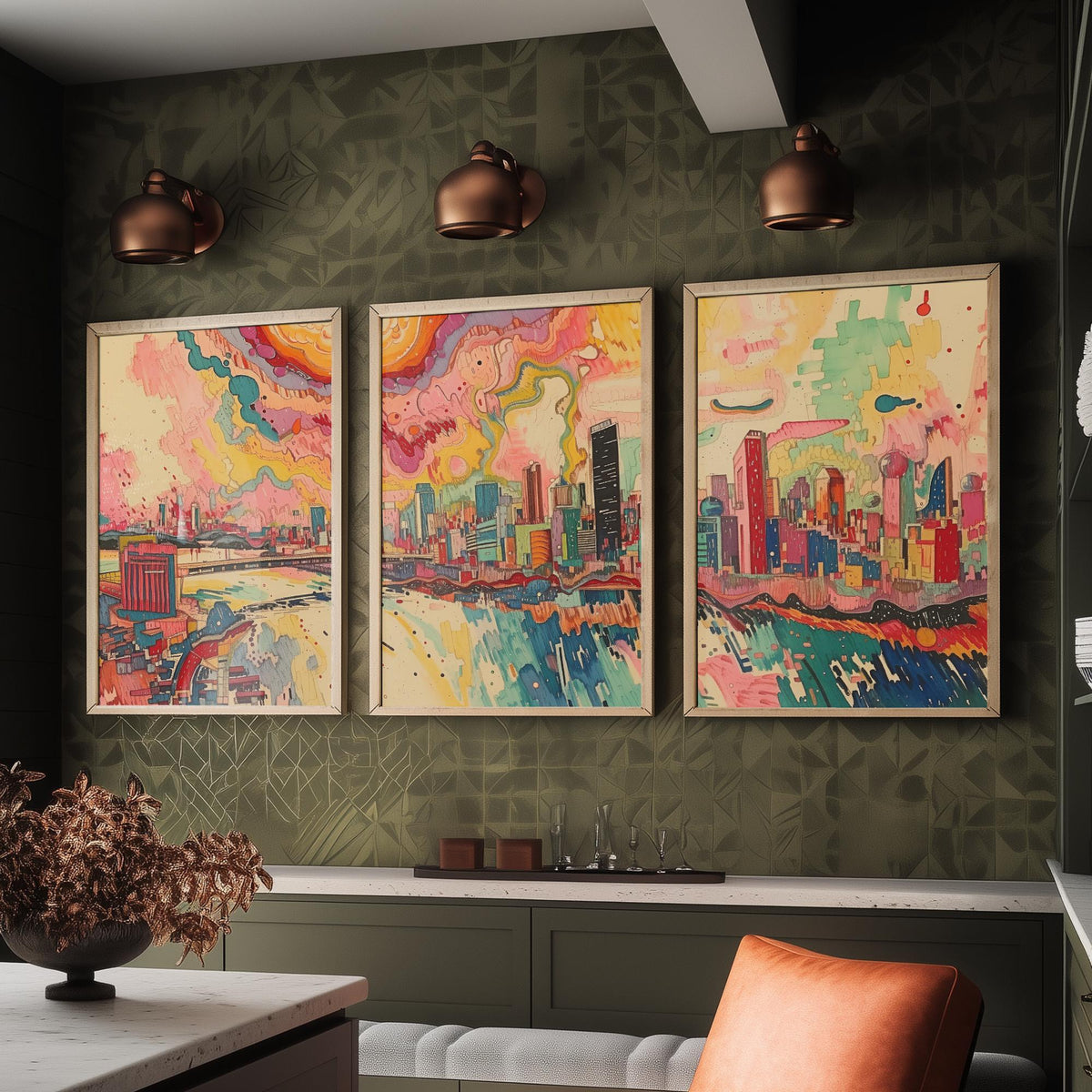 Johannesburg South Africa Set of Three Prints | Carlton Centre Ponte Tower Skyline | Colourful Cityscape Art Print Poster Painting