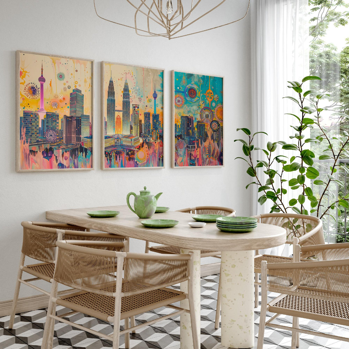 Kuala Lumpur Malaysia Set of Three Prints | Petronas Towers KL Tower Skyline | Vibrant Cityscape Art Print Poster Illustration