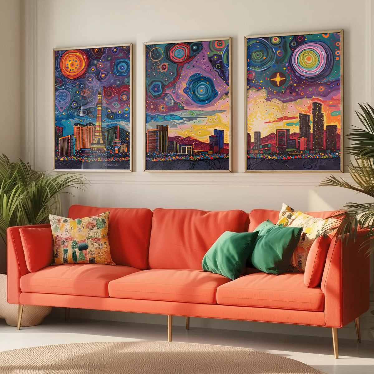 Las Vegas Nevada Set of Three Prints | Strip Eiffel Tower Casino Skyline | Starry Night Cityscape Art Print Poster Painting