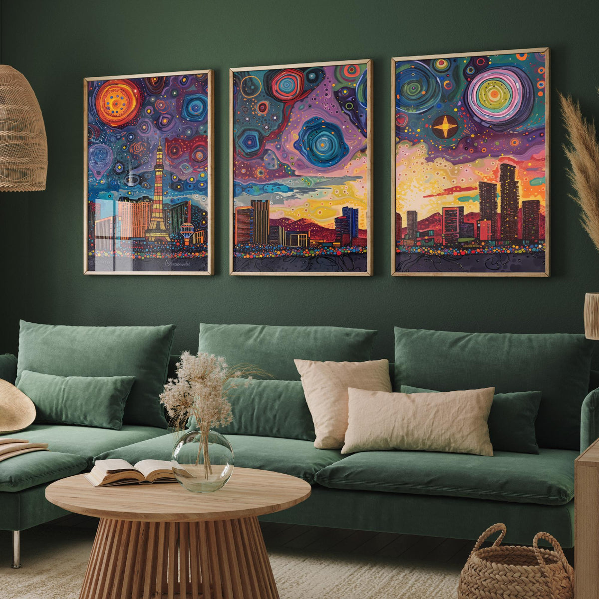 Las Vegas Nevada Set of Three Prints | Strip Eiffel Tower Casino Skyline | Starry Night Cityscape Art Print Poster Painting
