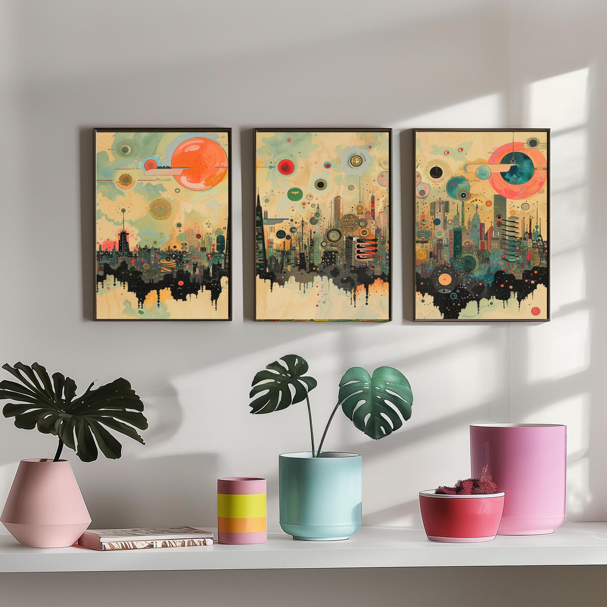 London England Set of Three Prints | The Shard St Pauls Gherkin Skyline | Retro Cityscape Art Print Poster Illustration