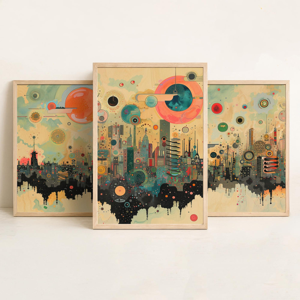 London England Set of Three Prints | The Shard St Pauls Gherkin Skyline | Retro Cityscape Art Print Poster Illustration