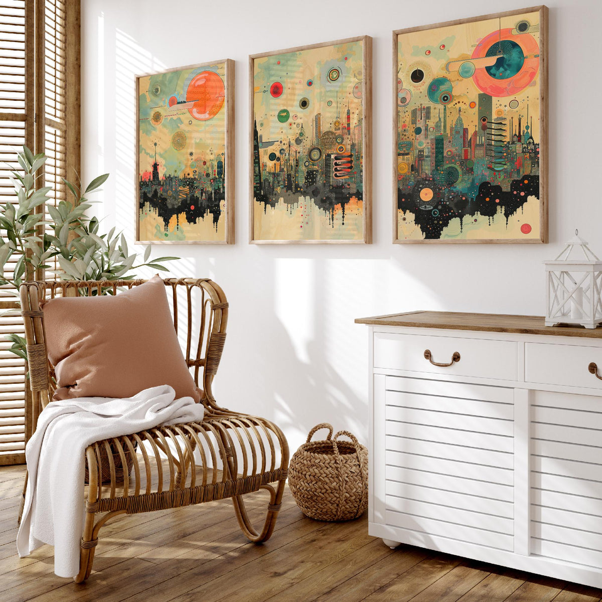 London England Set of Three Prints | The Shard St Pauls Gherkin Skyline | Retro Cityscape Art Print Poster Illustration