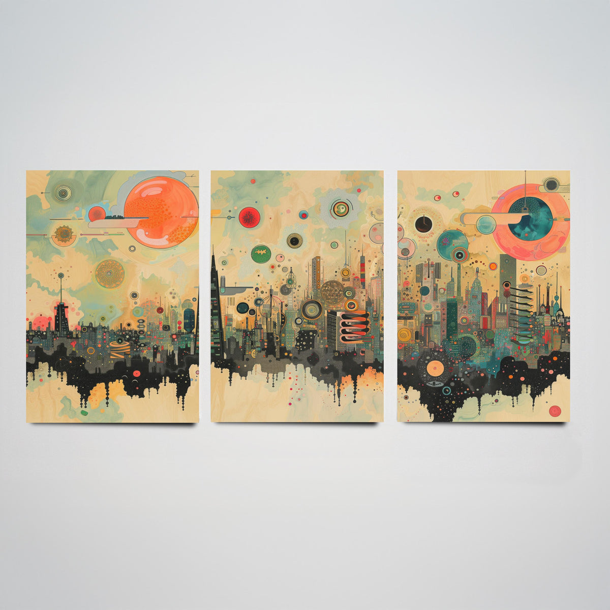 London England Set of Three Prints | The Shard St Pauls Gherkin Skyline | Retro Cityscape Art Print Poster Illustration
