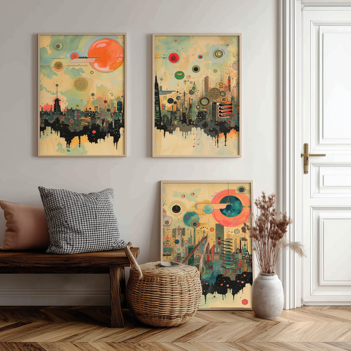 London England Set of Three Prints | The Shard St Pauls Gherkin Skyline | Retro Cityscape Art Print Poster Illustration