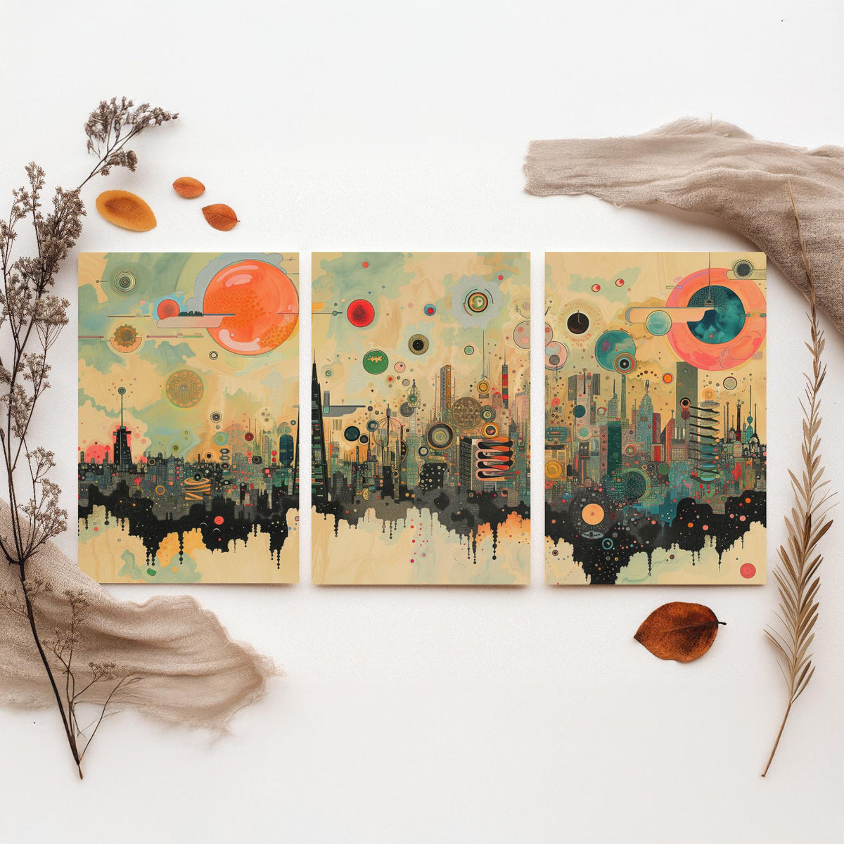 London England Set of Three Prints | The Shard St Pauls Gherkin Skyline | Retro Cityscape Art Print Poster Illustration