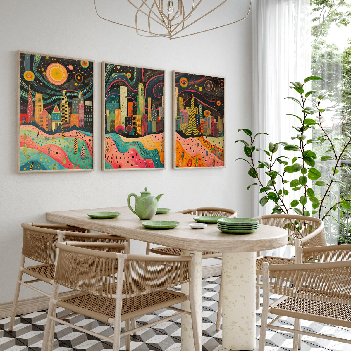 Los Angeles California Set of Three Prints | Downtown LA Skyline Skyscrapers | Folk Cityscape Art Print Poster Illustration