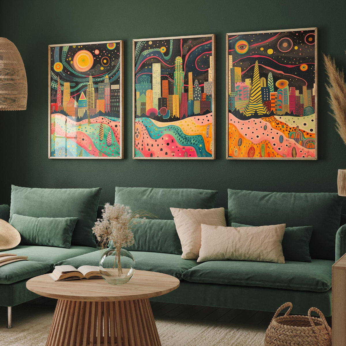 Los Angeles California Set of Three Prints | Downtown LA Skyline Skyscrapers | Folk Cityscape Art Print Poster Illustration