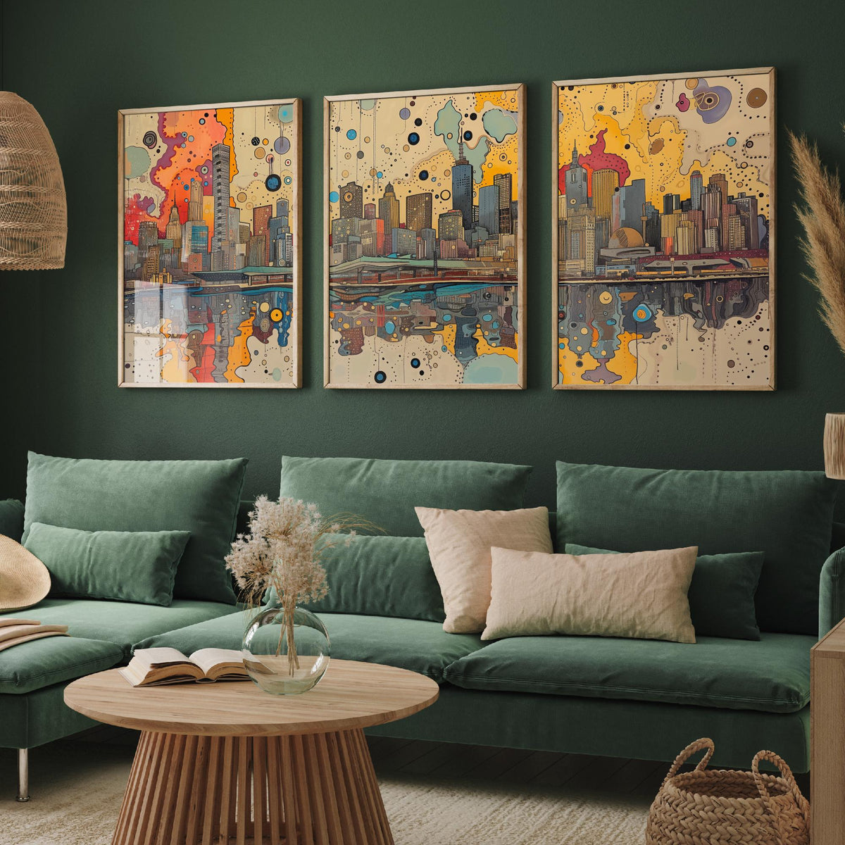 Melbourne Australia Set of Three Prints | Eureka Tower Arts Centre Yarra Skyline | Cityscape Art Print Poster Illustration