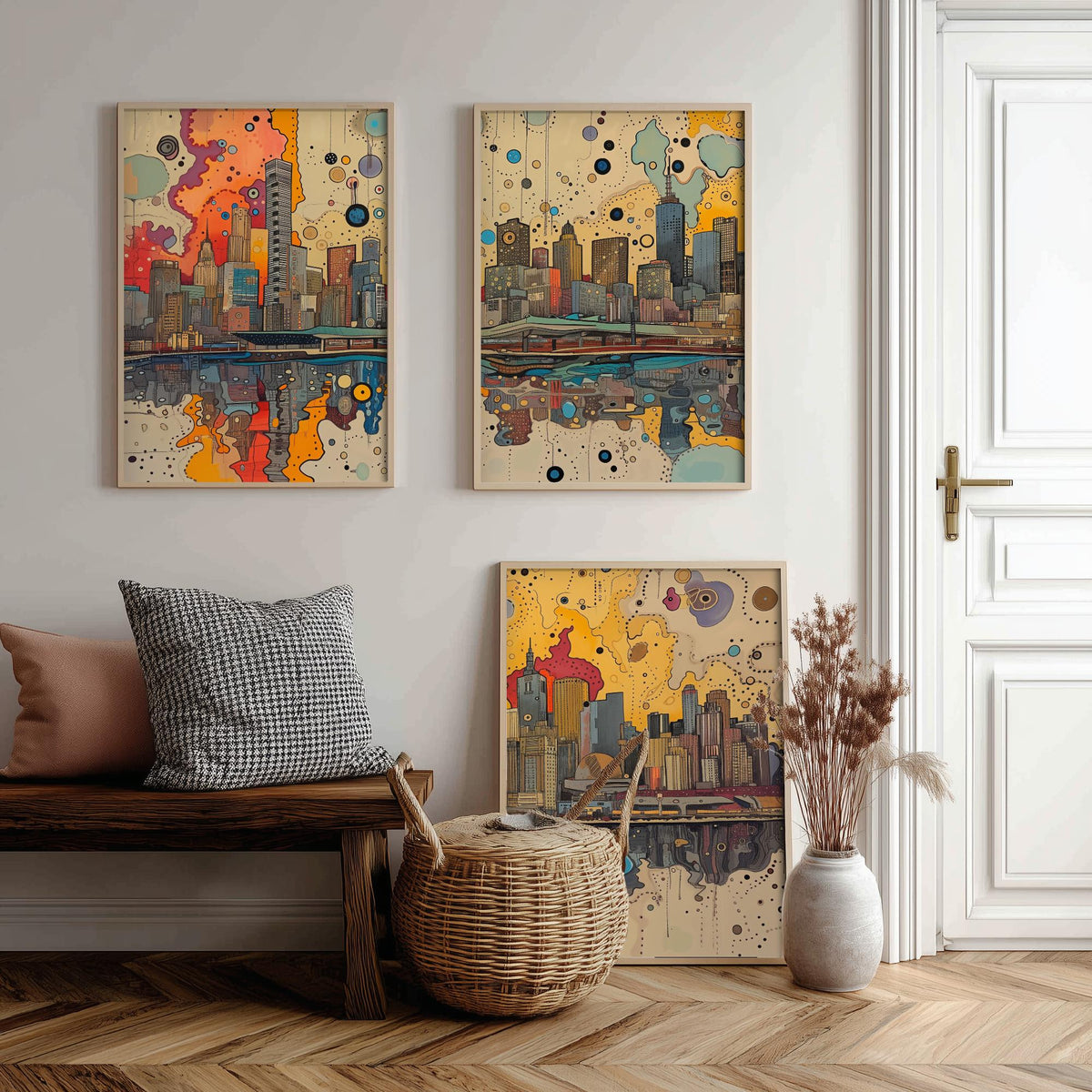 Melbourne Australia Set of Three Prints | Eureka Tower Arts Centre Yarra Skyline | Cityscape Art Print Poster Illustration
