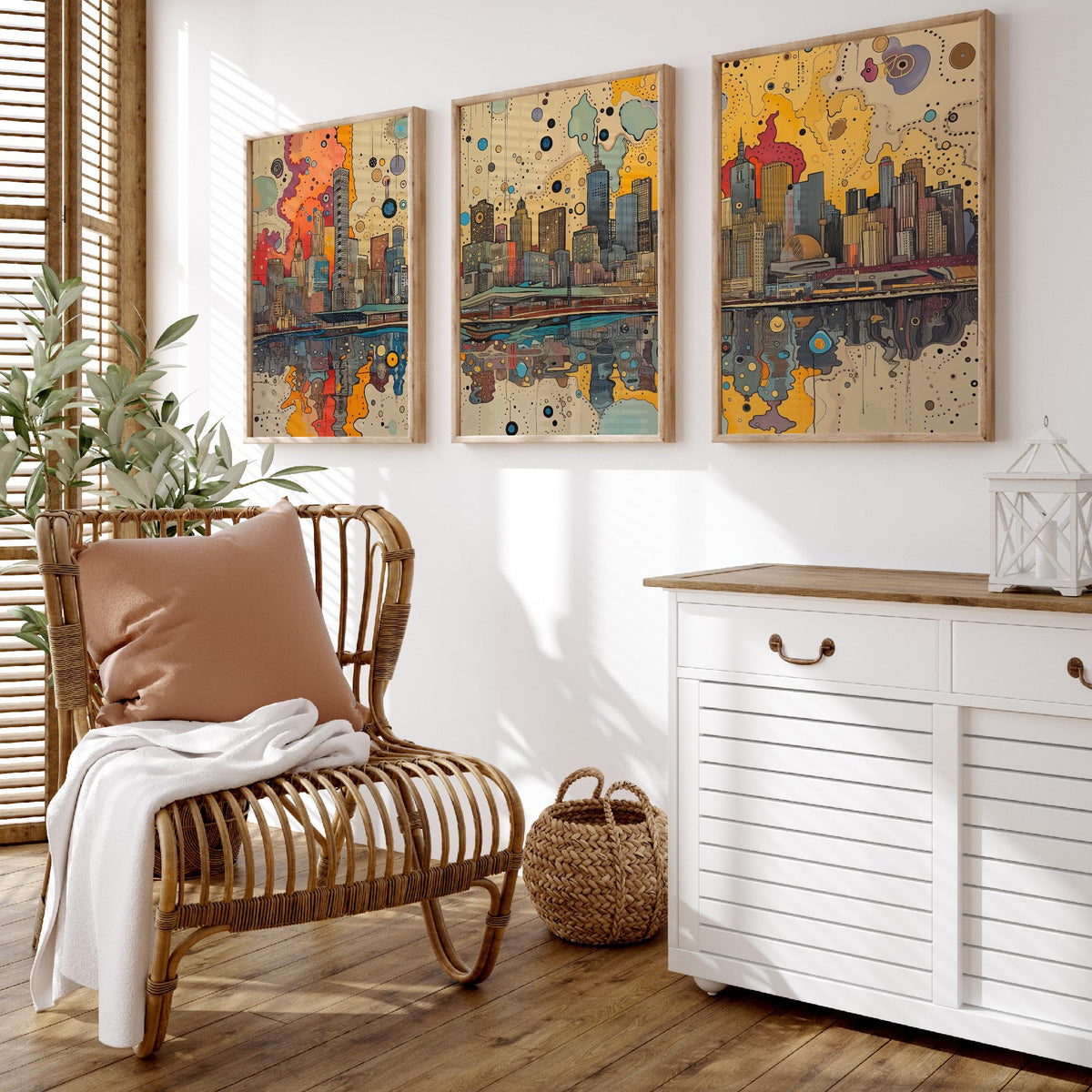 Melbourne Australia Set of Three Prints | Eureka Tower Arts Centre Yarra Skyline | Cityscape Art Print Poster Illustration