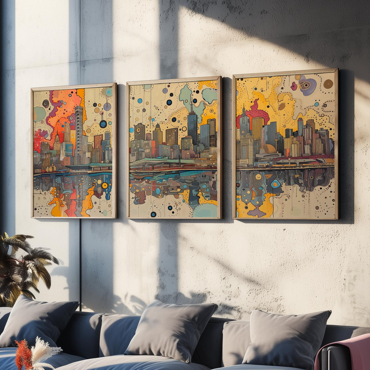 Melbourne Australia Set of Three Prints | Eureka Tower Arts Centre Yarra Skyline | Cityscape Art Print Poster Illustration