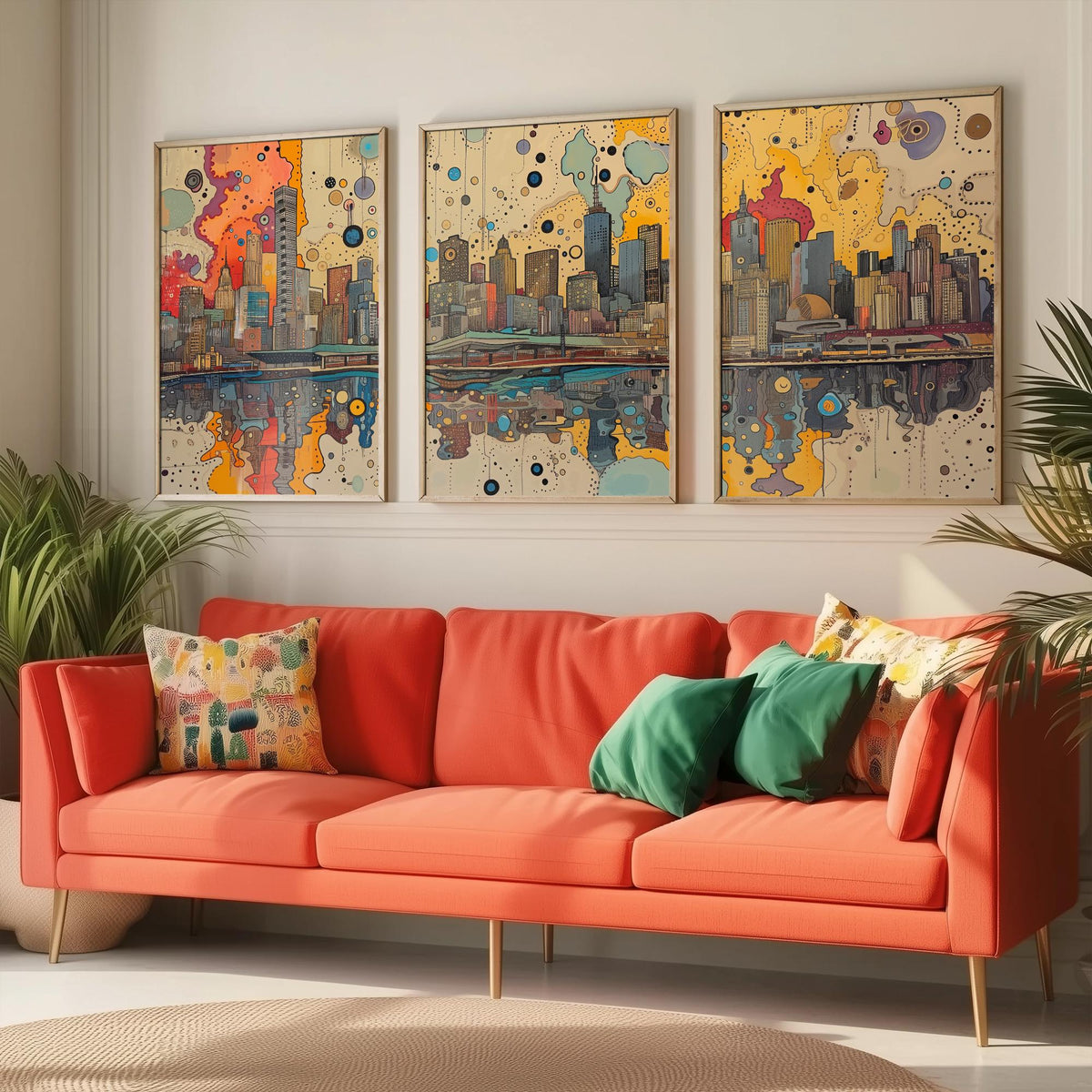 Melbourne Australia Set of Three Prints | Eureka Tower Arts Centre Yarra Skyline | Cityscape Art Print Poster Illustration