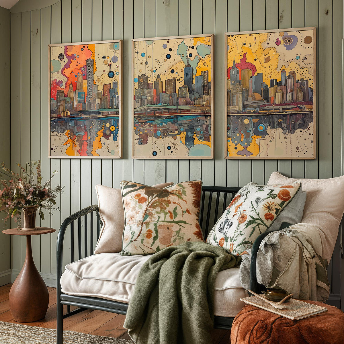 Melbourne Australia Set of Three Prints | Eureka Tower Arts Centre Yarra Skyline | Cityscape Art Print Poster Illustration