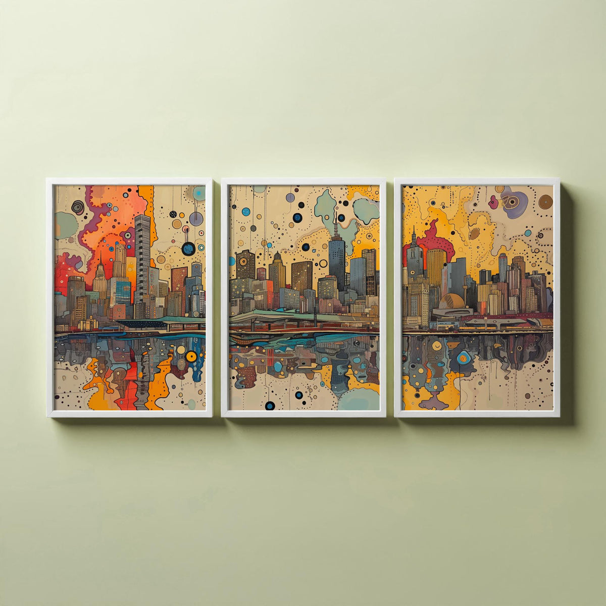 Melbourne Australia Set of Three Prints | Eureka Tower Arts Centre Yarra Skyline | Cityscape Art Print Poster Illustration