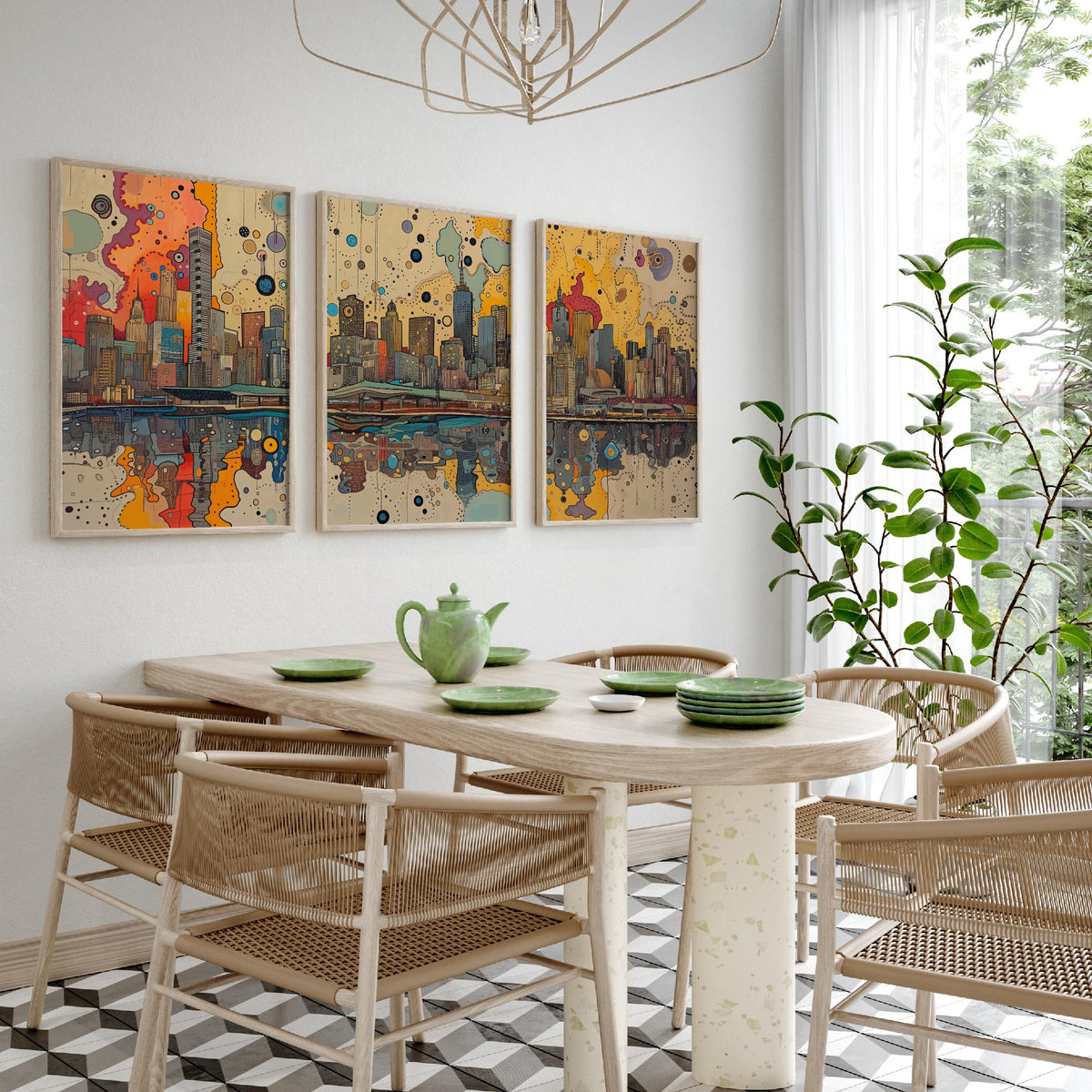 Melbourne Australia Set of Three Prints | Eureka Tower Arts Centre Yarra Skyline | Cityscape Art Print Poster Illustration