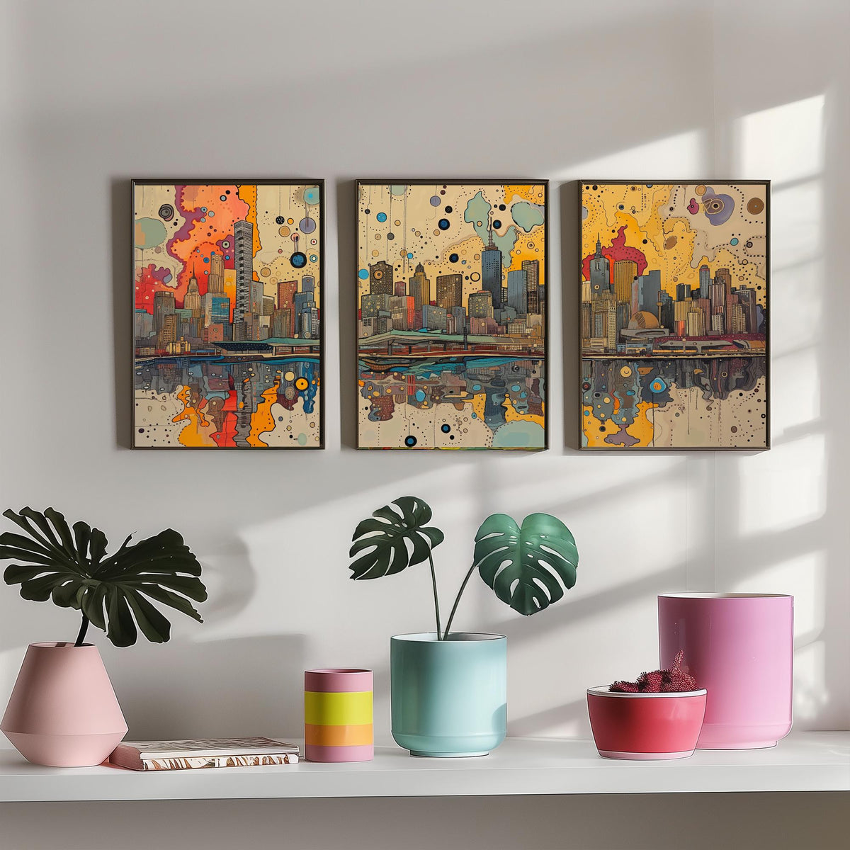 Melbourne Australia Set of Three Prints | Eureka Tower Arts Centre Yarra Skyline | Cityscape Art Print Poster Illustration