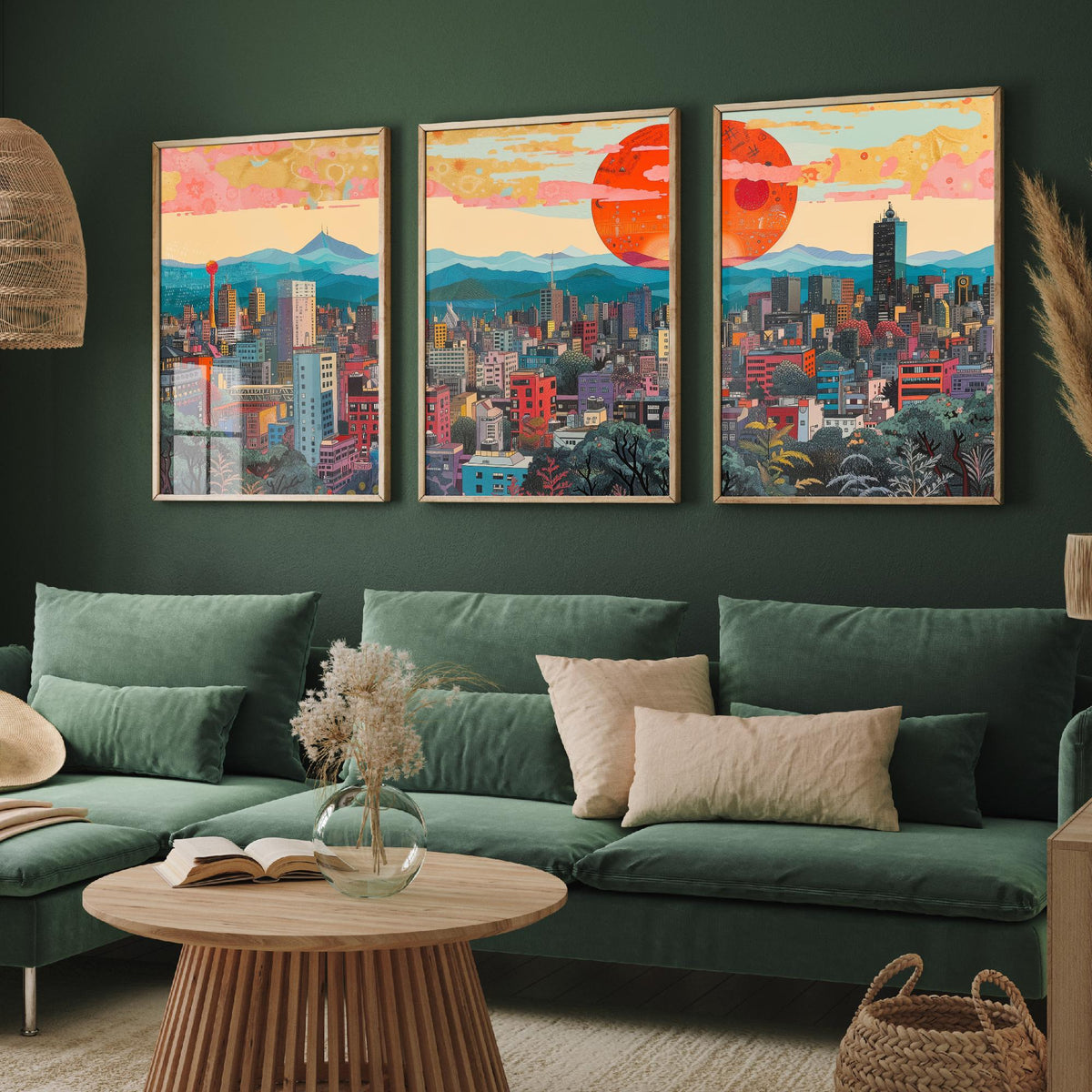 Mexico City Mexico Set of Three Prints | Torre Latinoamericana Skyline Volcanoes | Cityscape Art Print Poster Illustration