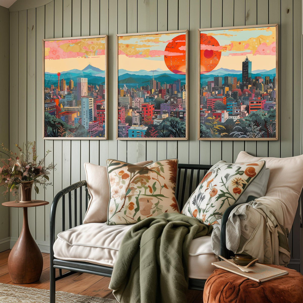 Mexico City Mexico Set of Three Prints | Torre Latinoamericana Skyline Volcanoes | Cityscape Art Print Poster Illustration