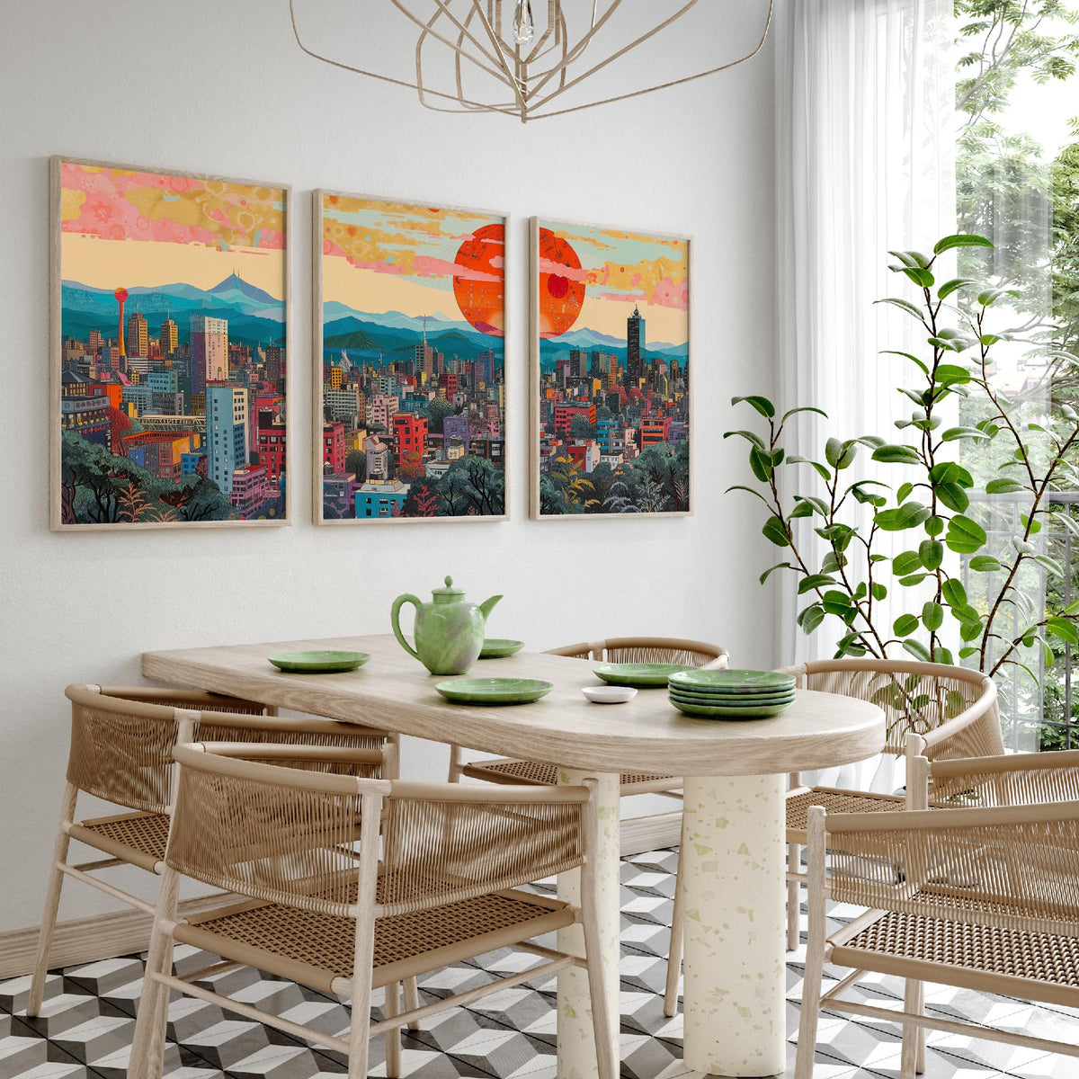 Mexico City Mexico Set of Three Prints | Torre Latinoamericana Skyline Volcanoes | Cityscape Art Print Poster Illustration