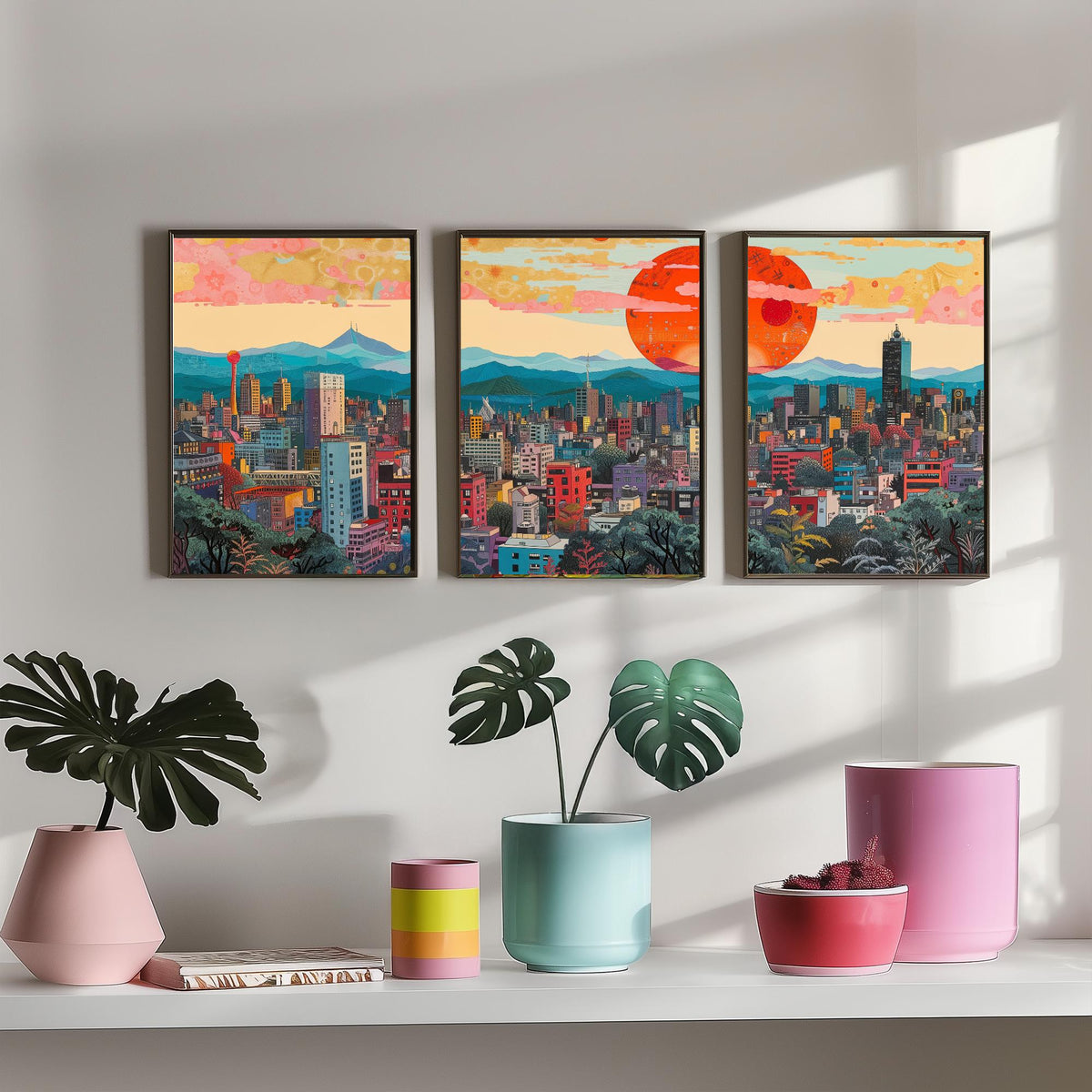 Mexico City Mexico Set of Three Prints | Torre Latinoamericana Skyline Volcanoes | Cityscape Art Print Poster Illustration