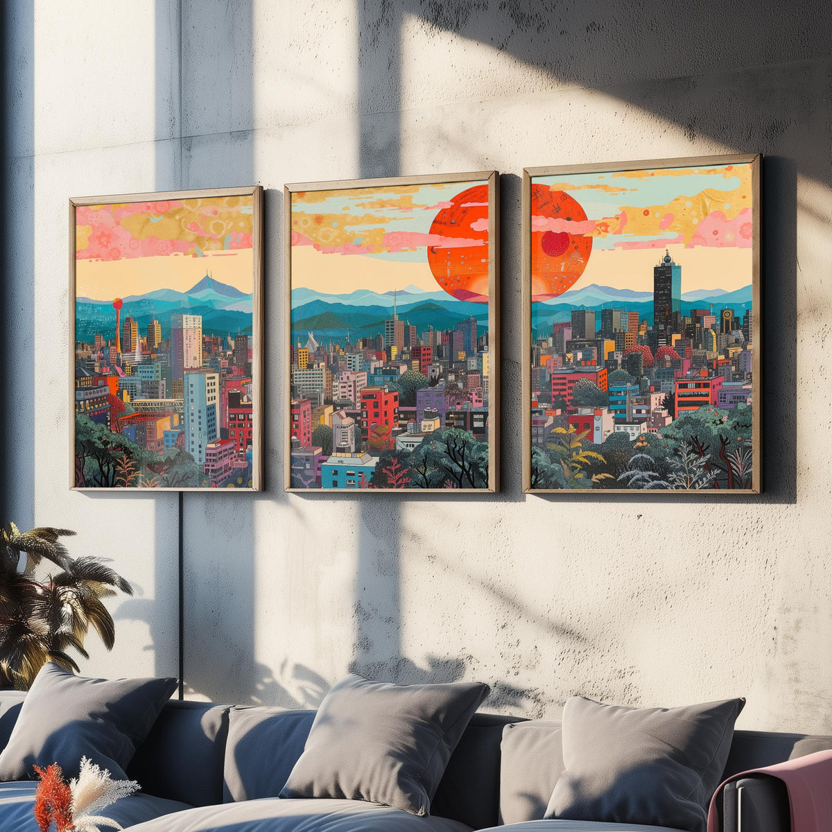Mexico City Mexico Set of Three Prints | Torre Latinoamericana Skyline Volcanoes | Cityscape Art Print Poster Illustration