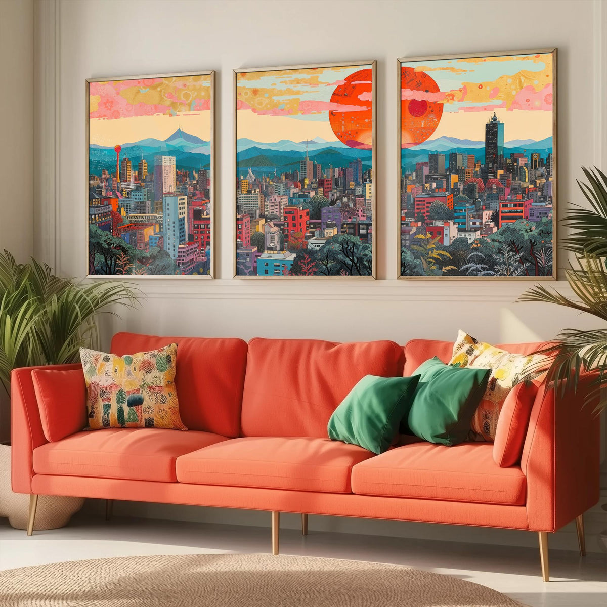 Mexico City Mexico Set of Three Prints | Torre Latinoamericana Skyline Volcanoes | Cityscape Art Print Poster Illustration