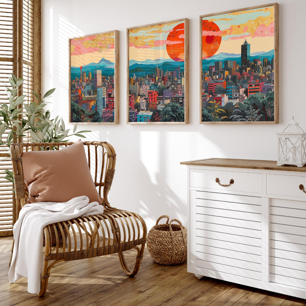 Mexico City Mexico Set of Three Prints | Torre Latinoamericana Skyline Volcanoes | Cityscape Art Print Poster Illustration