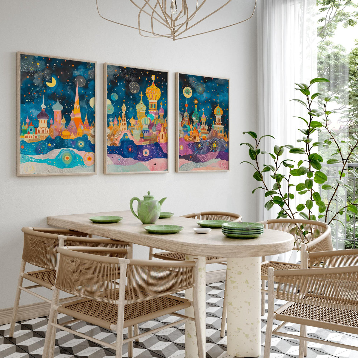 Moscow Russia Set of Three Prints | St Basils Kremlin Onion Domes | Whimsical Skyline Art Print Poster Watercolour