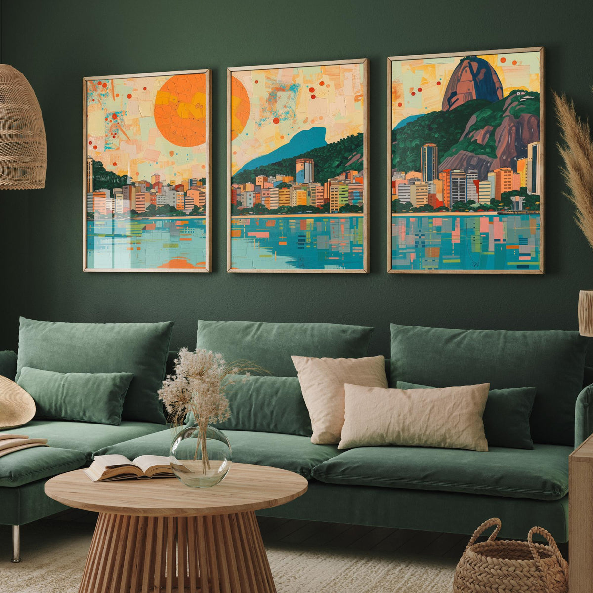 Rio de Janeiro Brazil Set of Three Prints - Christ the Redeemer, Sugarloaf, Guanabara Bay - 3 Panorama Art Prints Poster Painting