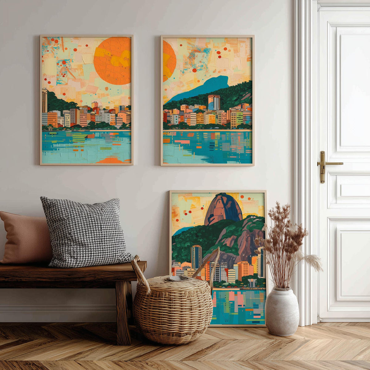 Rio de Janeiro Brazil Set of Three Prints - Christ the Redeemer, Sugarloaf, Guanabara Bay - 3 Panorama Art Prints Poster Painting