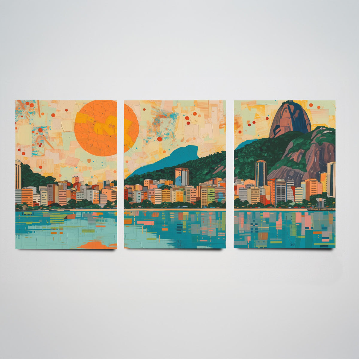 Rio de Janeiro Brazil Set of Three Prints - Christ the Redeemer, Sugarloaf, Guanabara Bay - 3 Panorama Art Prints Poster Painting